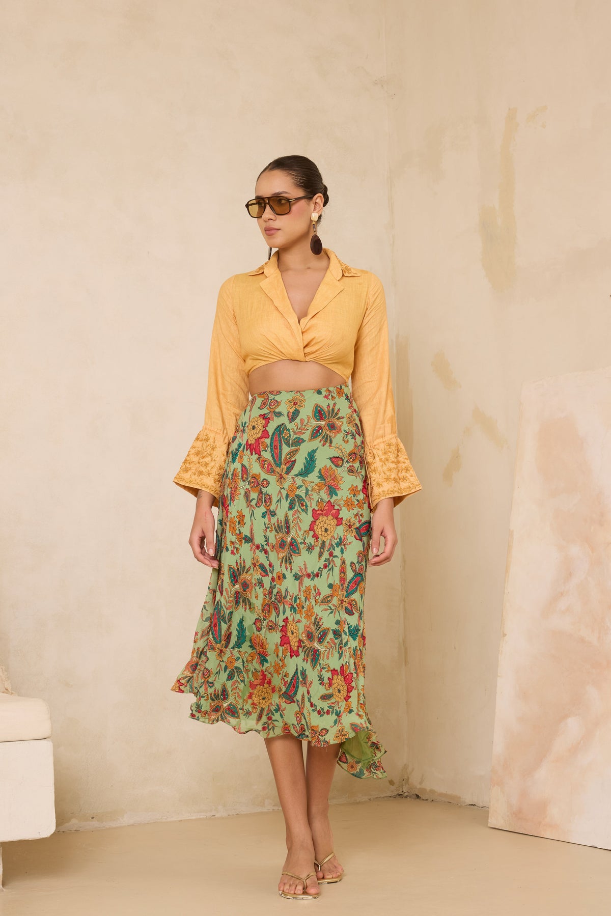 Amelia Beaded Linen and Silk Georgette Cutout Dress