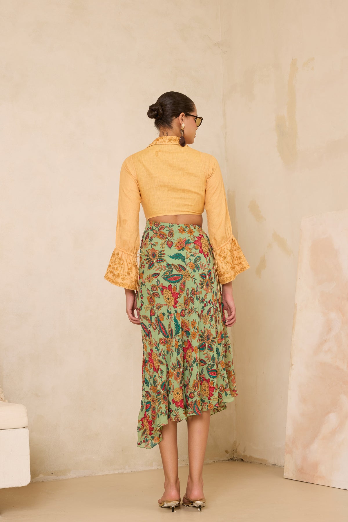 Amelia Beaded Linen and Silk Georgette Cutout Dress