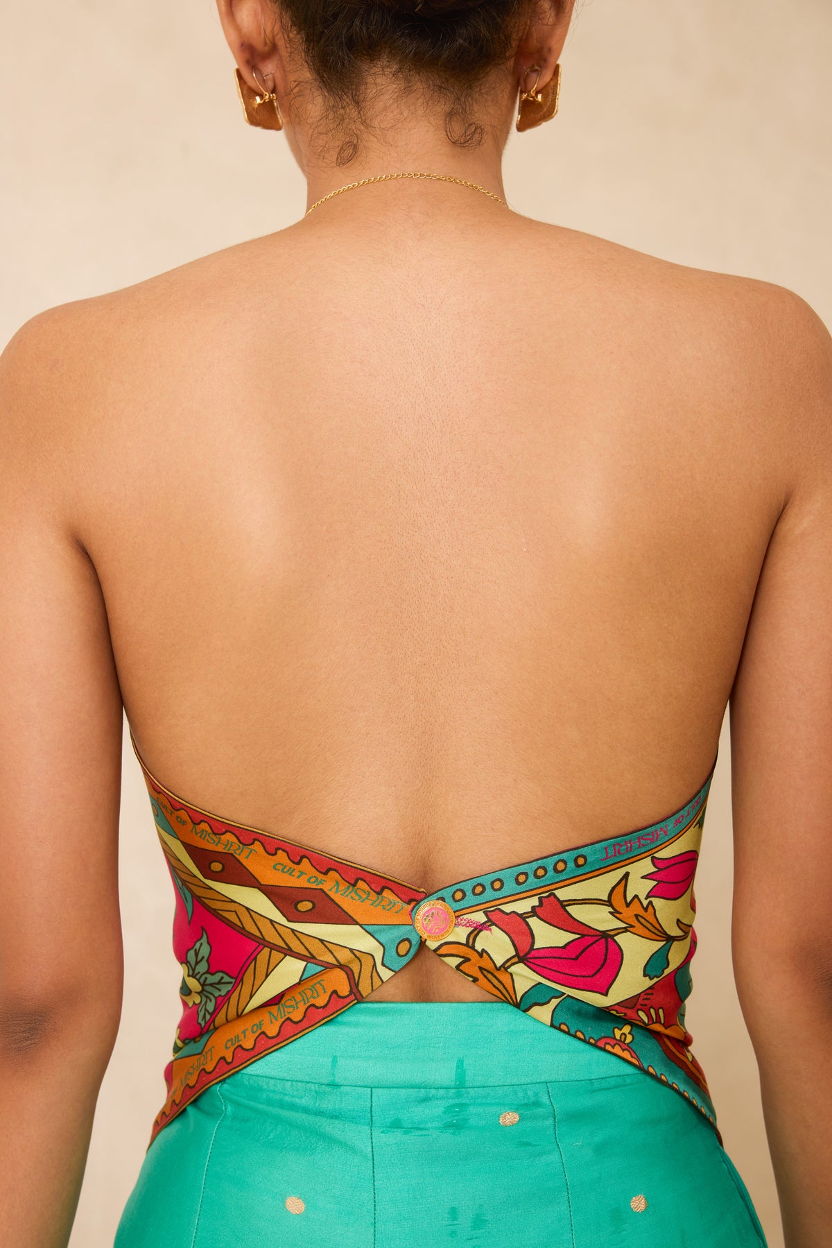 Silk Satin Scarf Top with Hand-painted Meenakari Choker