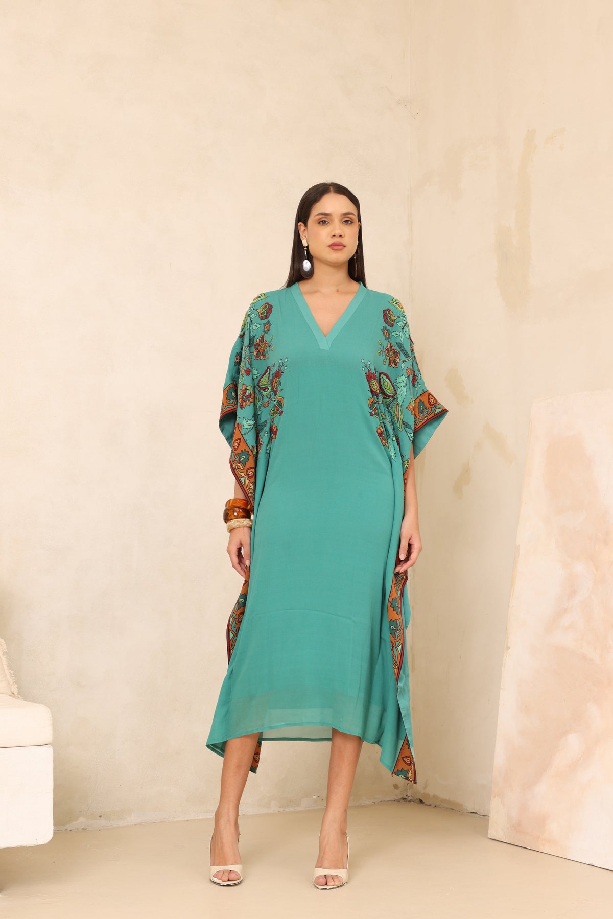 Silk Georgette Floral Beaded Square Kaftan
