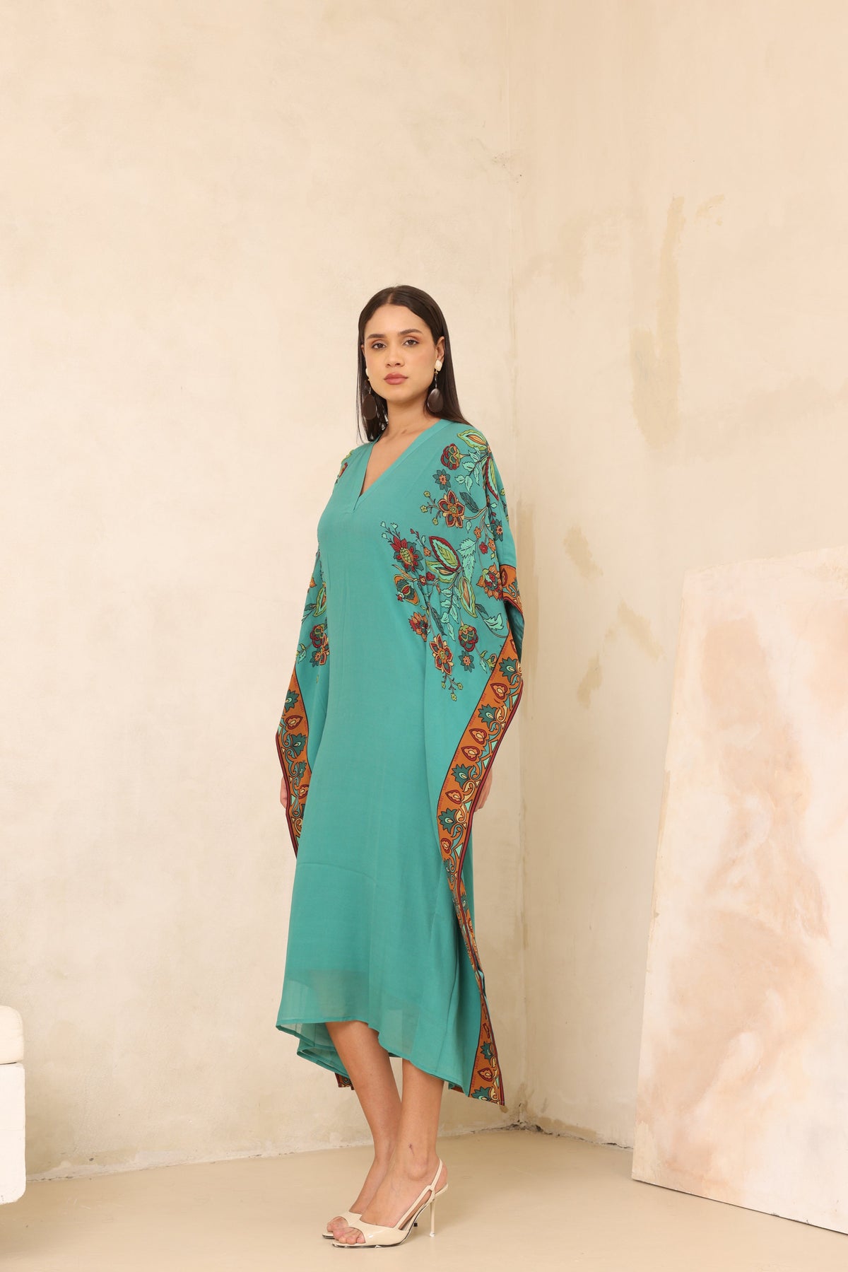 Silk Georgette Floral Beaded Square Kaftan