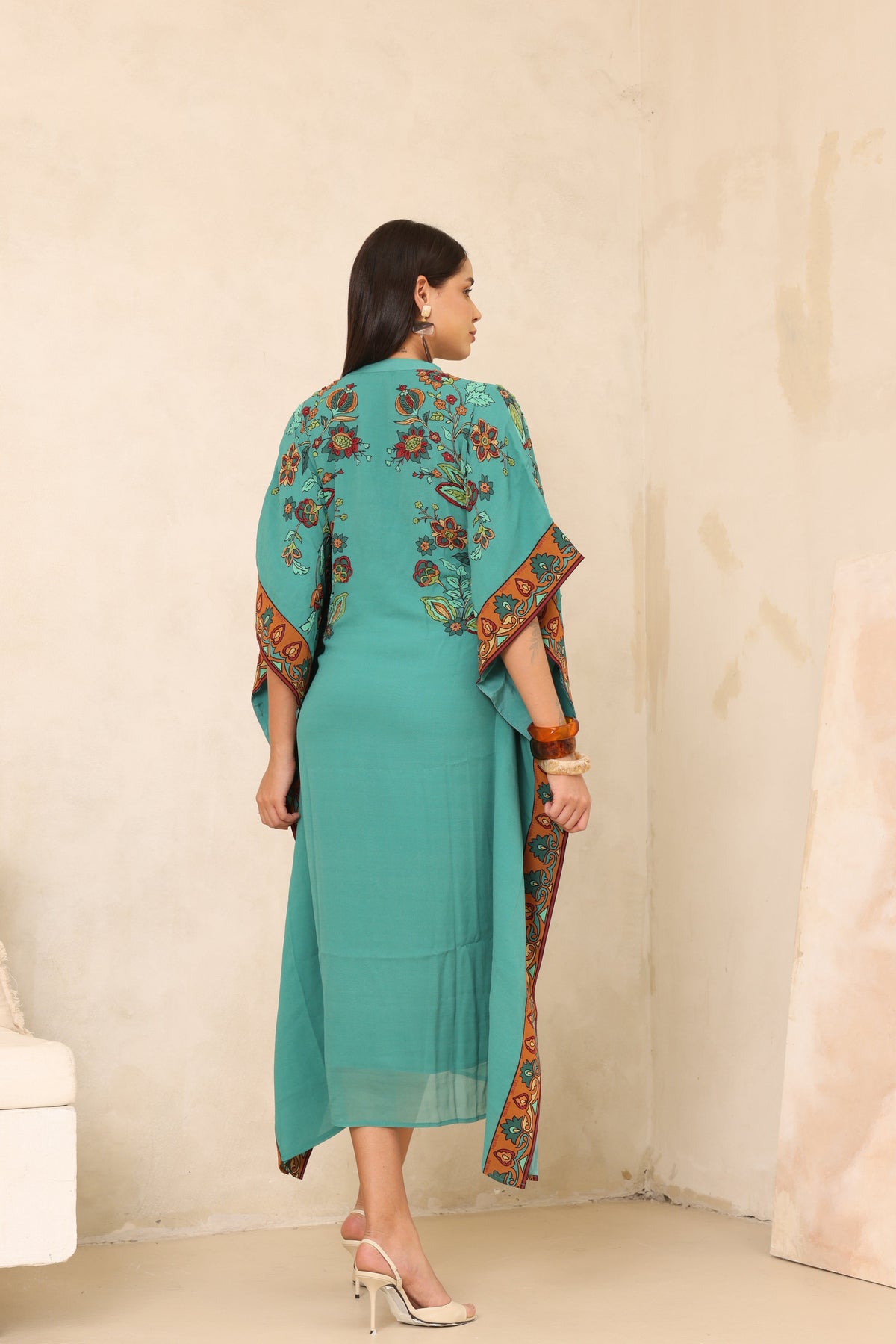 Silk Georgette Floral Beaded Square Kaftan