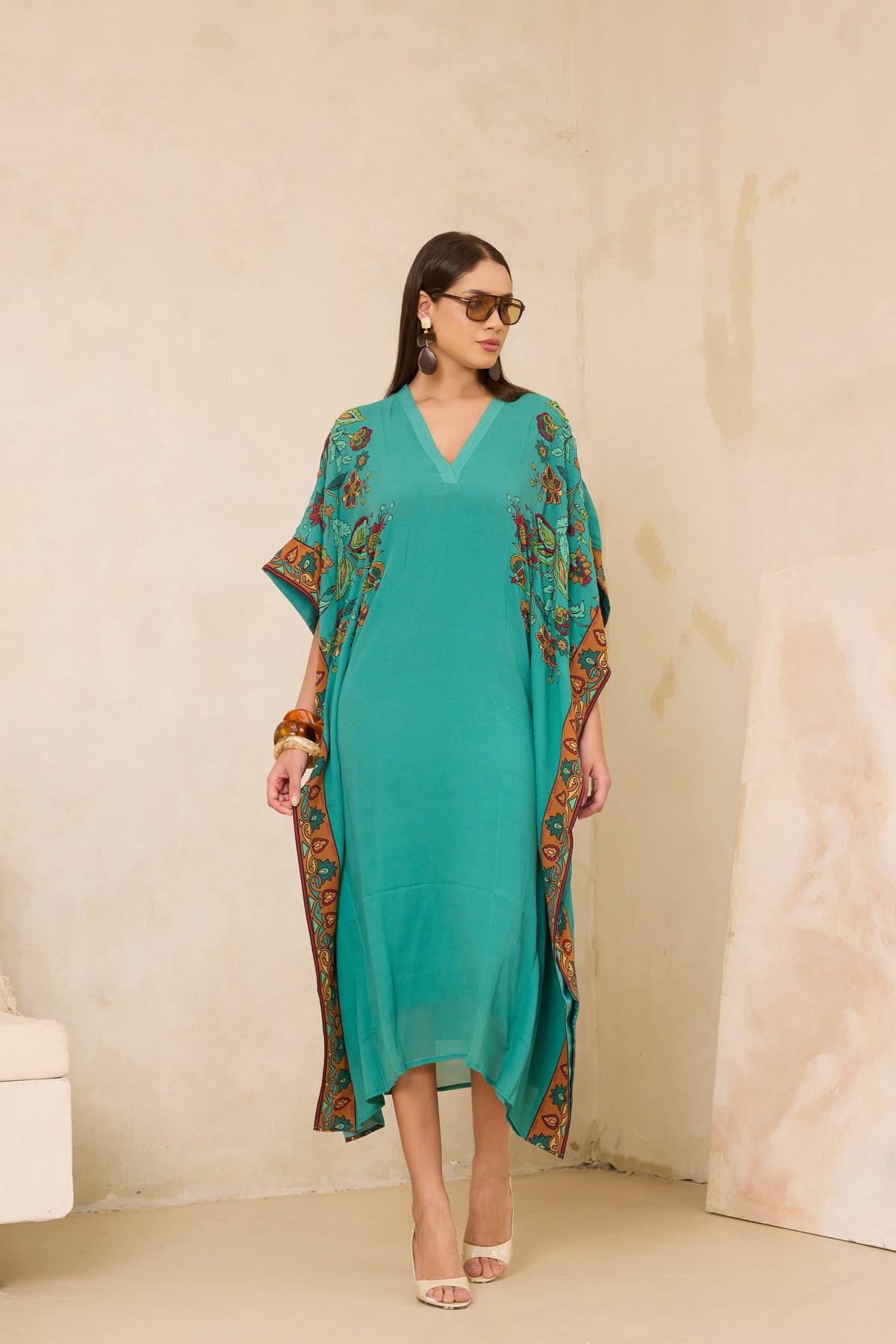 Silk Georgette Floral Beaded Square Kaftan