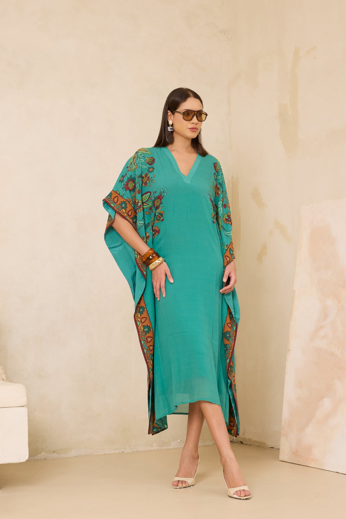 Silk Georgette Floral Beaded Square Kaftan