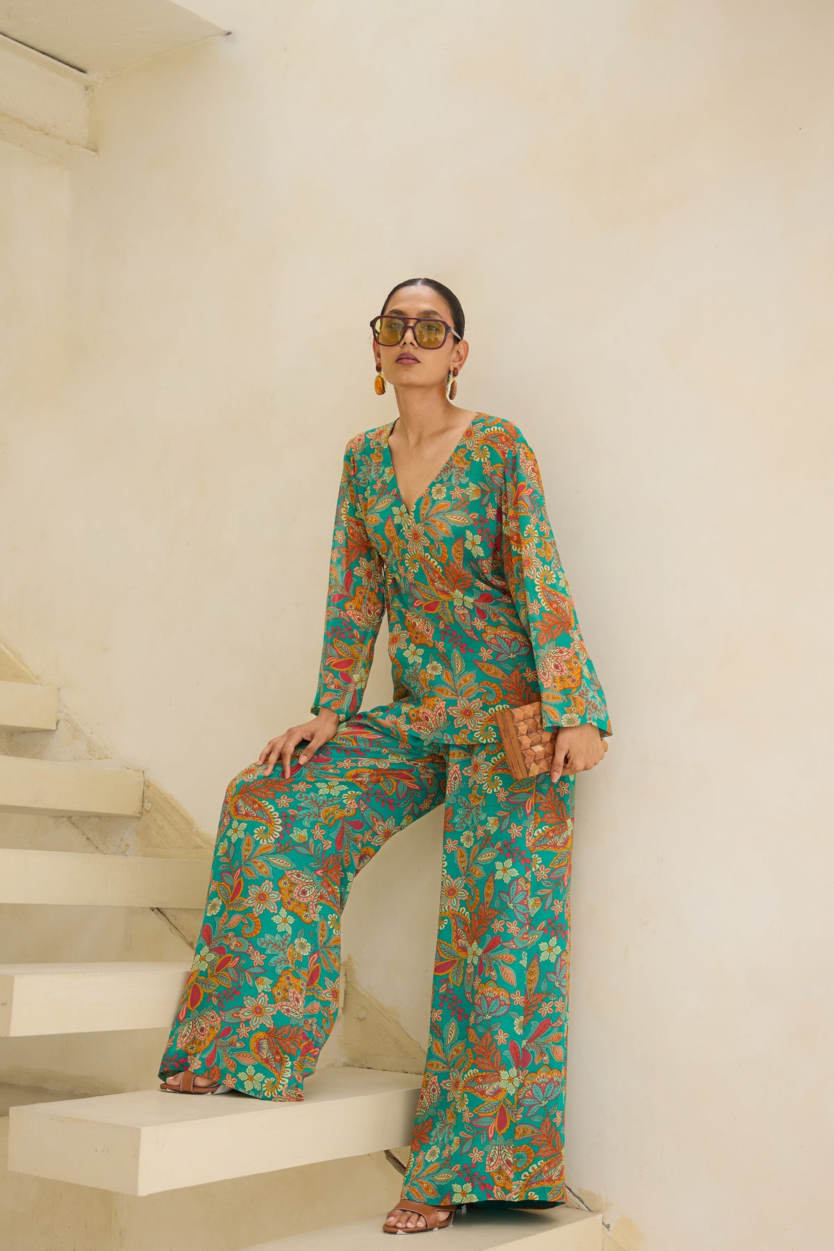 Flora Printed Silk Georgette Drawstring Pull On Pants