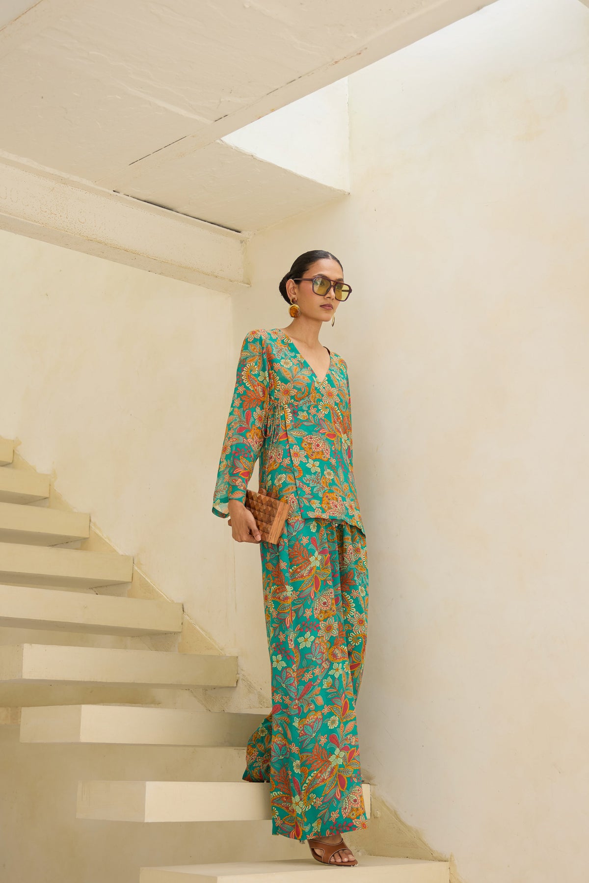 Flora Printed Silk Georgette Wrap Top