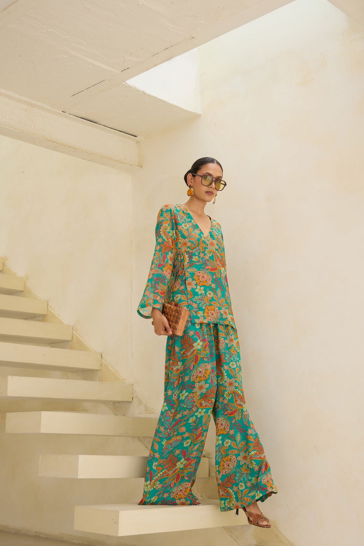 Flora Printed Silk Georgette Drawstring Pull On Pants