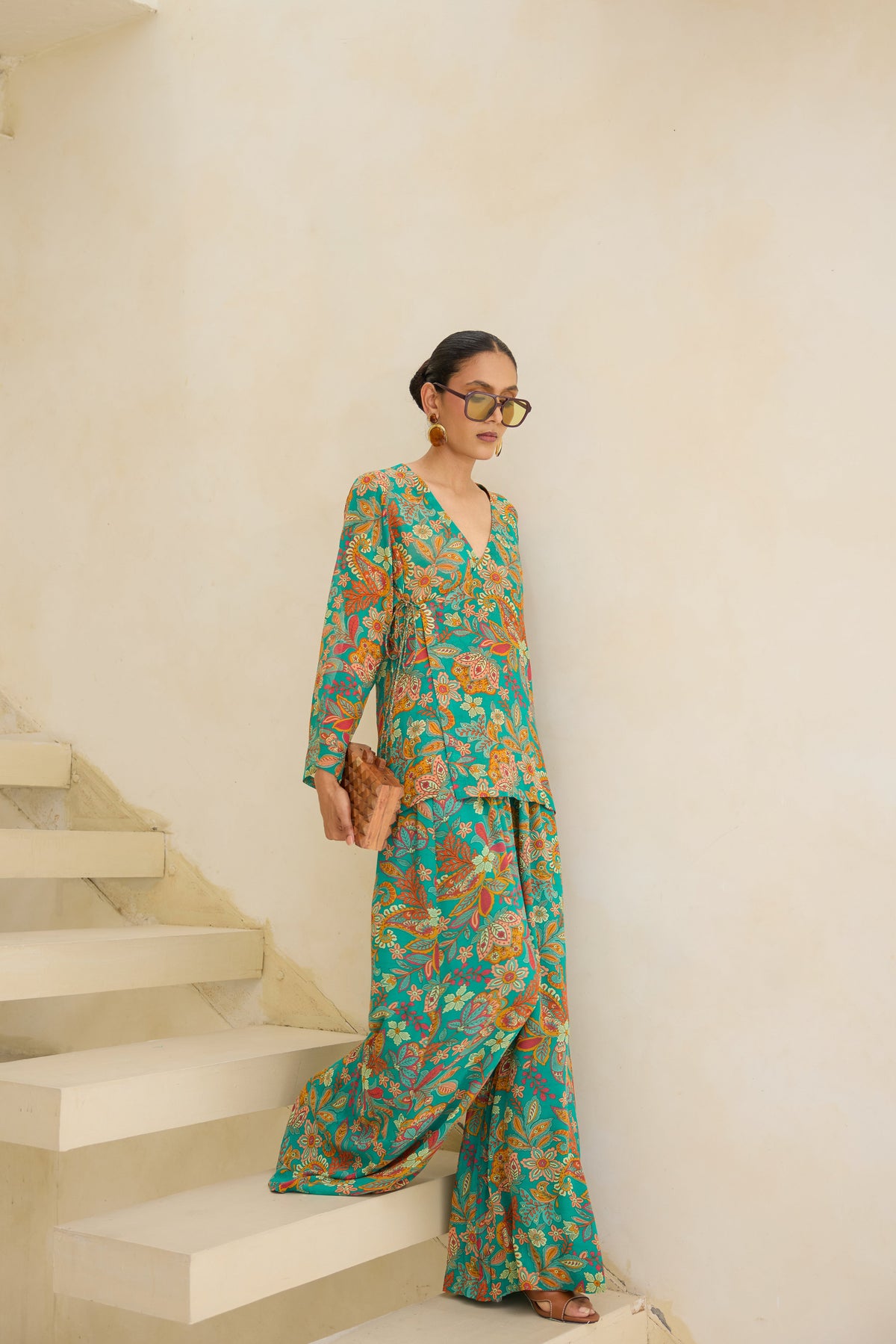 Flora Printed Silk Georgette Wrap Top
