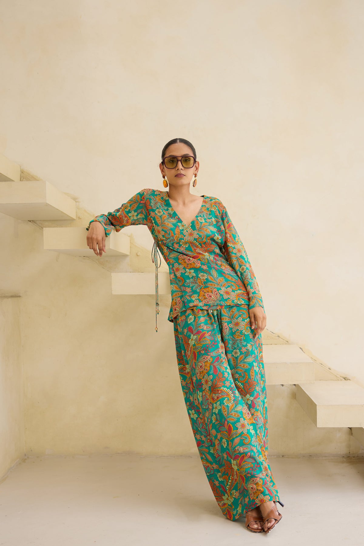 Flora Printed Silk Georgette Wrap Top
