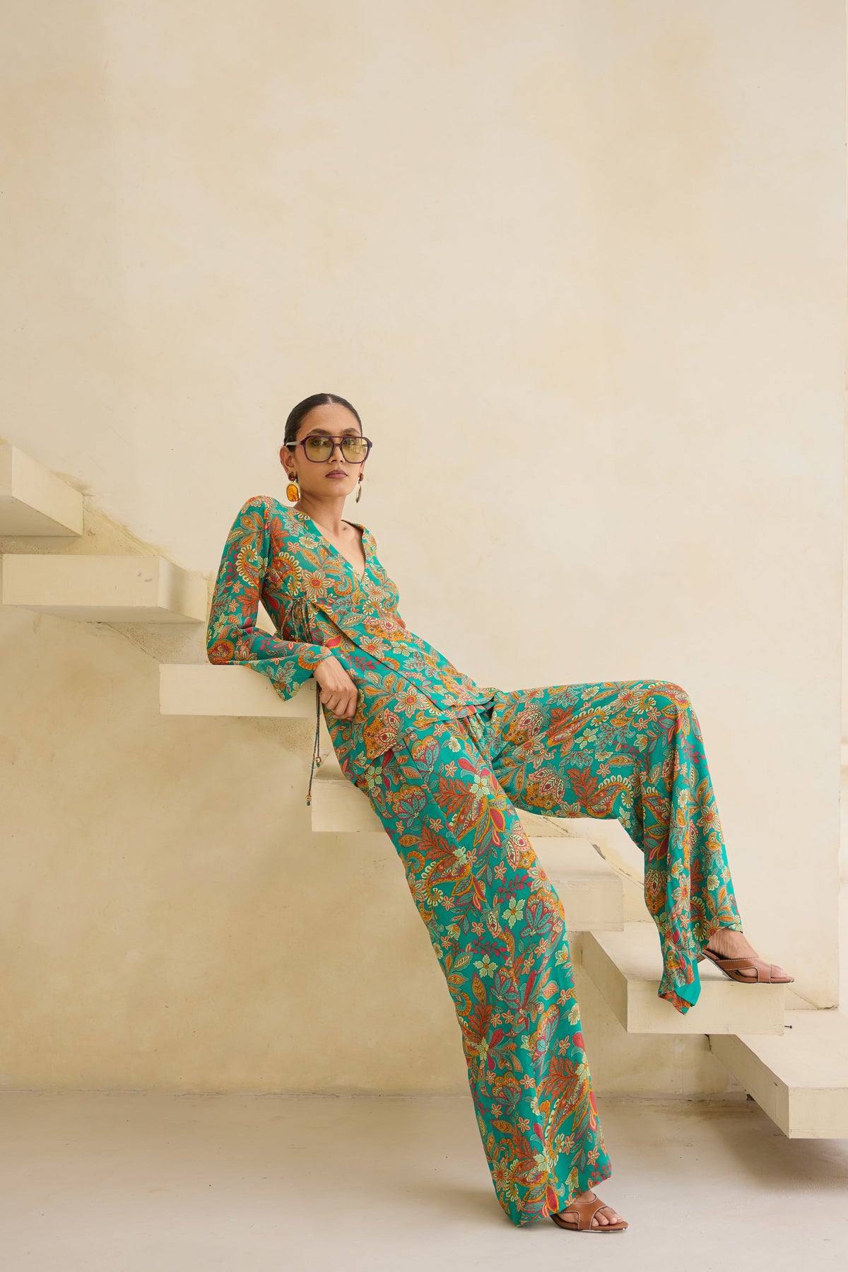 Flora Printed Silk Georgette Wrap Top