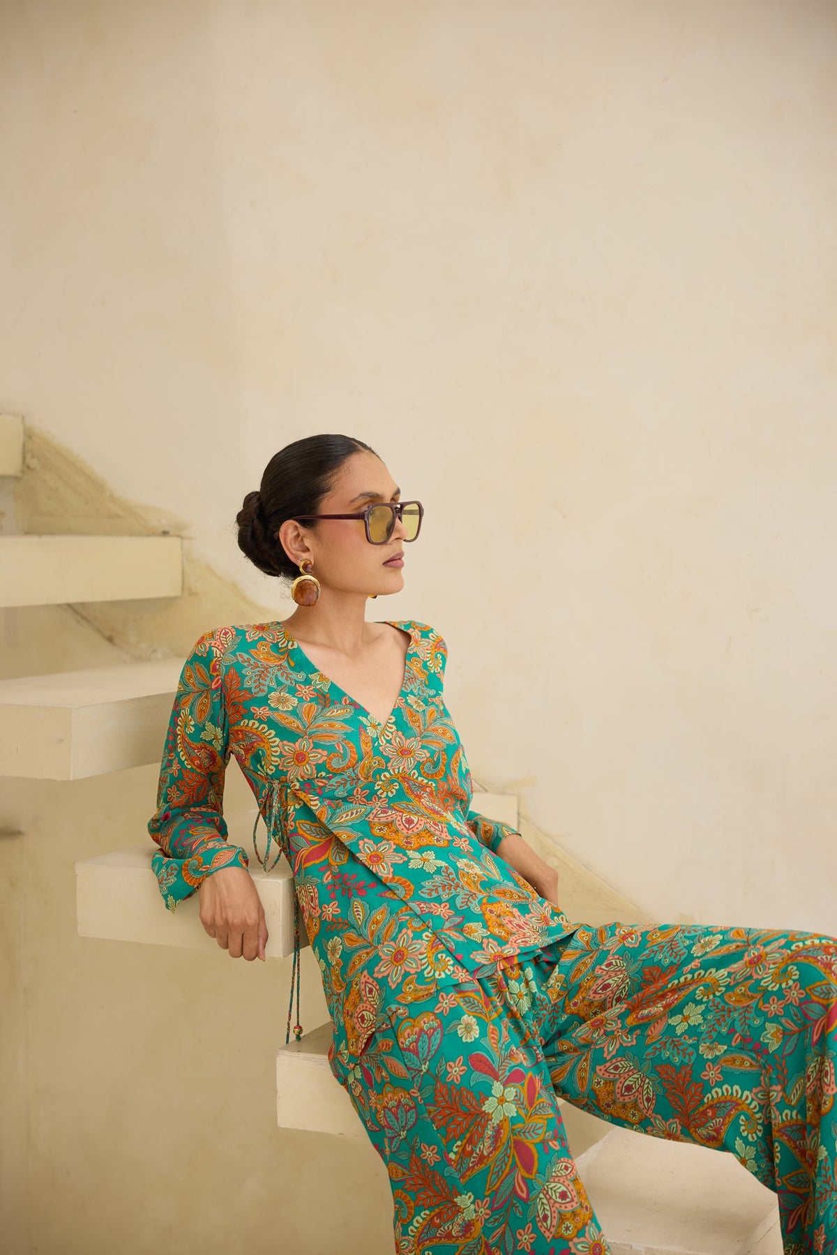 Flora Printed Silk Georgette Wrap Top