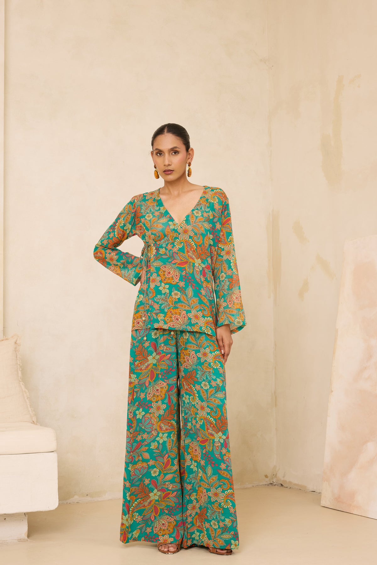 Flora Printed Silk Georgette Wrap Top