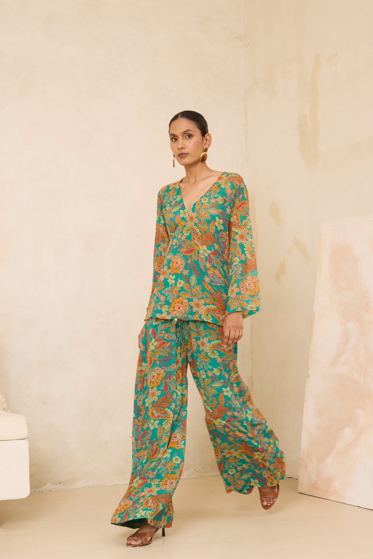 Flora Printed Silk Georgette Wrap Top