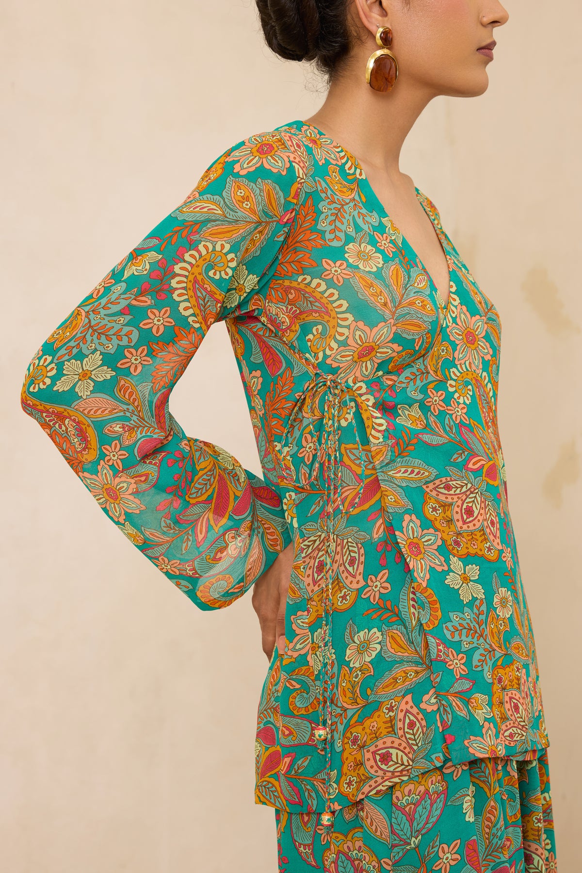 Flora Printed Silk Georgette Wrap Top