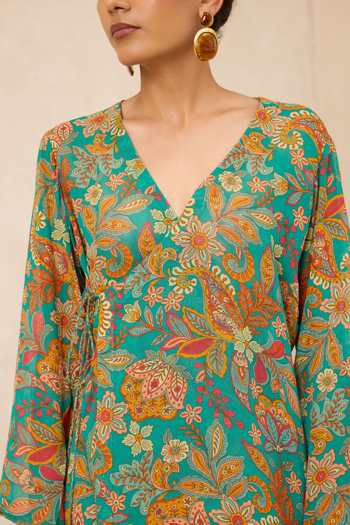 Flora Printed Silk Georgette Wrap Top