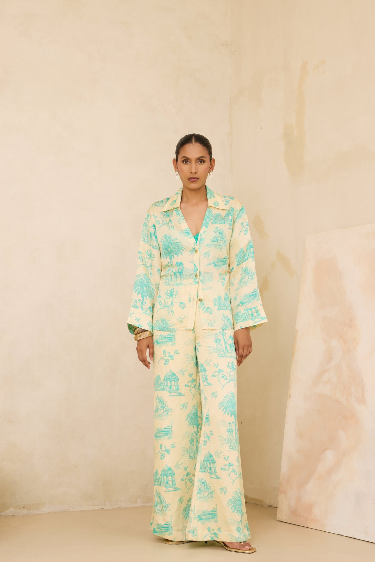 Silk Linen Daydreams Printed Button Down Top