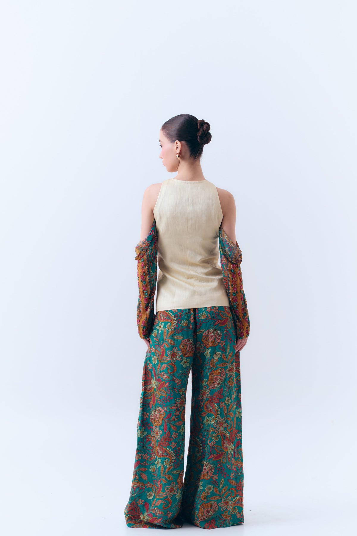 Flora Printed Silk Georgette Drawstring Pull On Pants