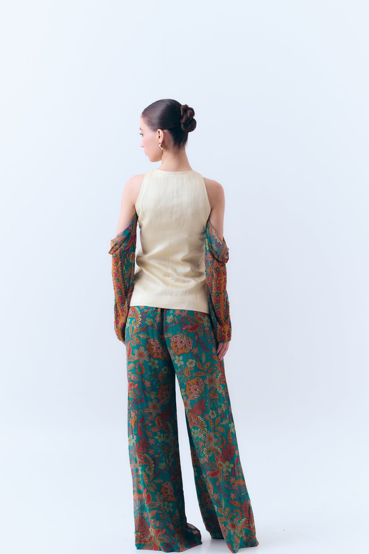 Flora Printed Silk Georgette Drawstring Pull On Pants
