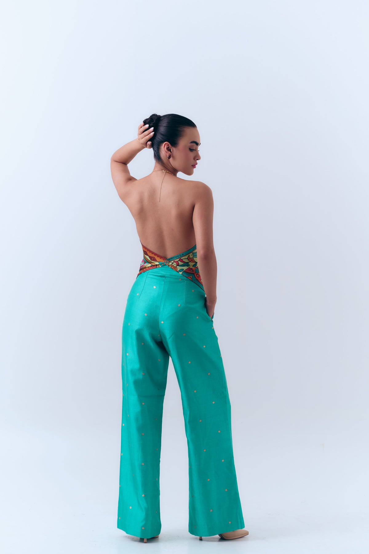 Silk Satin Scarf Top with Hand-painted Meenakari Choker