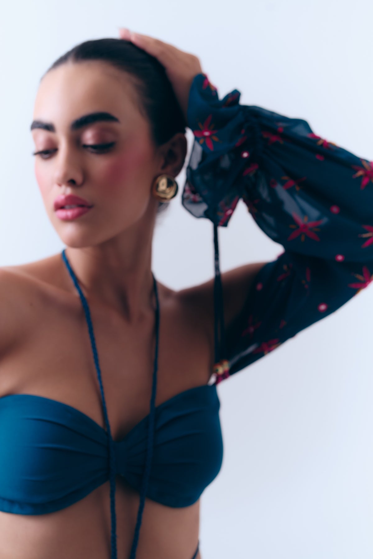 Midnight Stars Mirror Beaded Strapless Bra Top in Silk Georgette