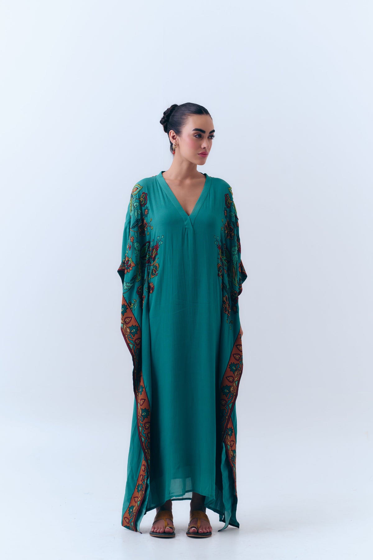 Silk Georgette Floral Beaded Square Kaftan