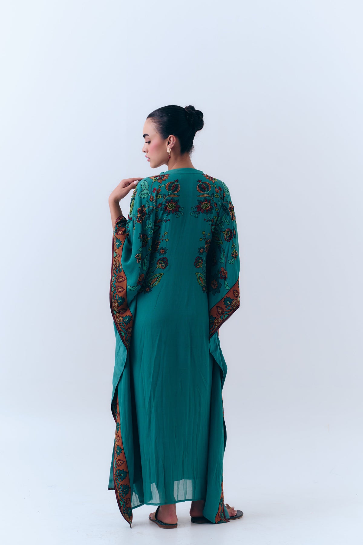 Silk Georgette Floral Beaded Square Kaftan
