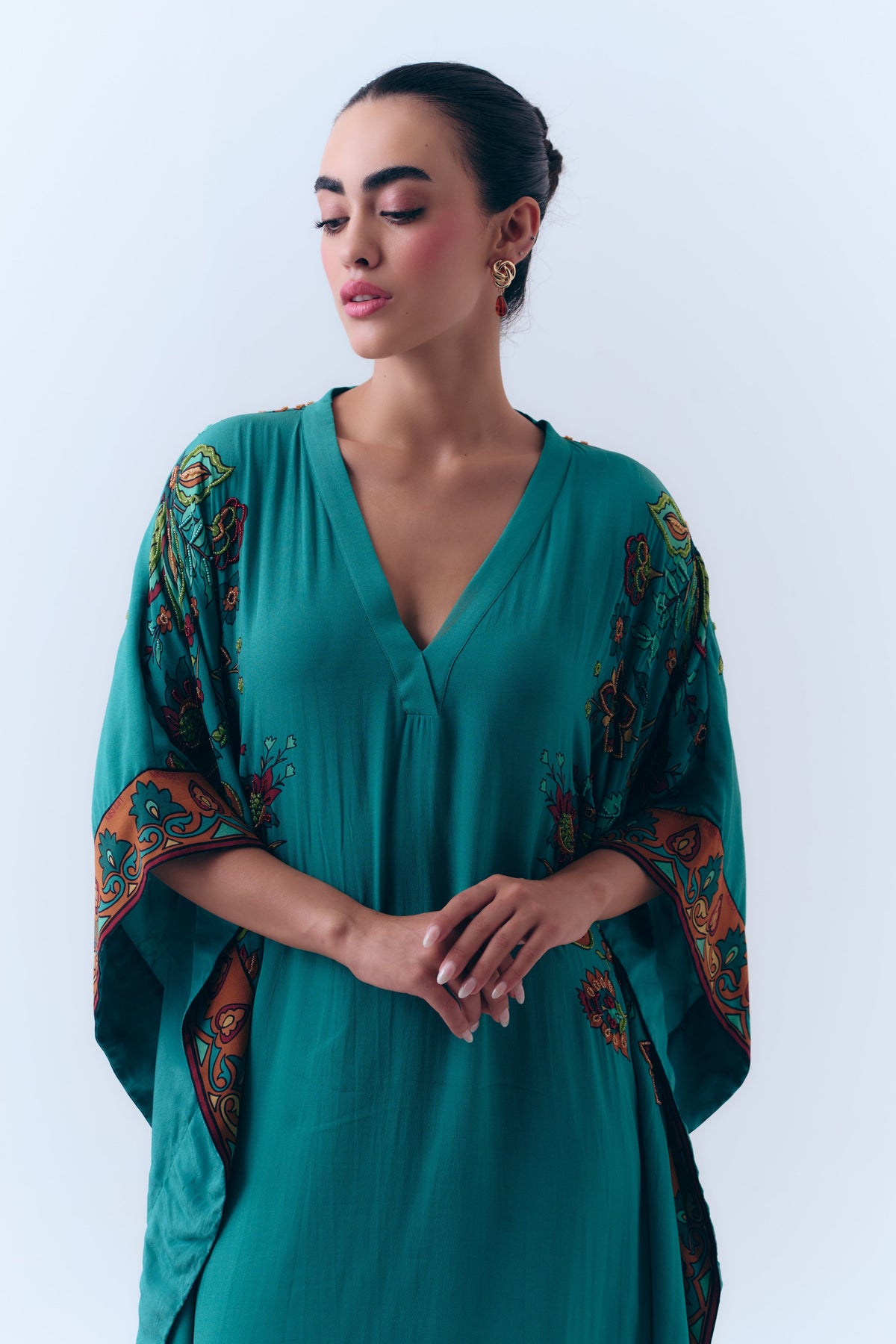 Silk Georgette Floral Beaded Square Kaftan