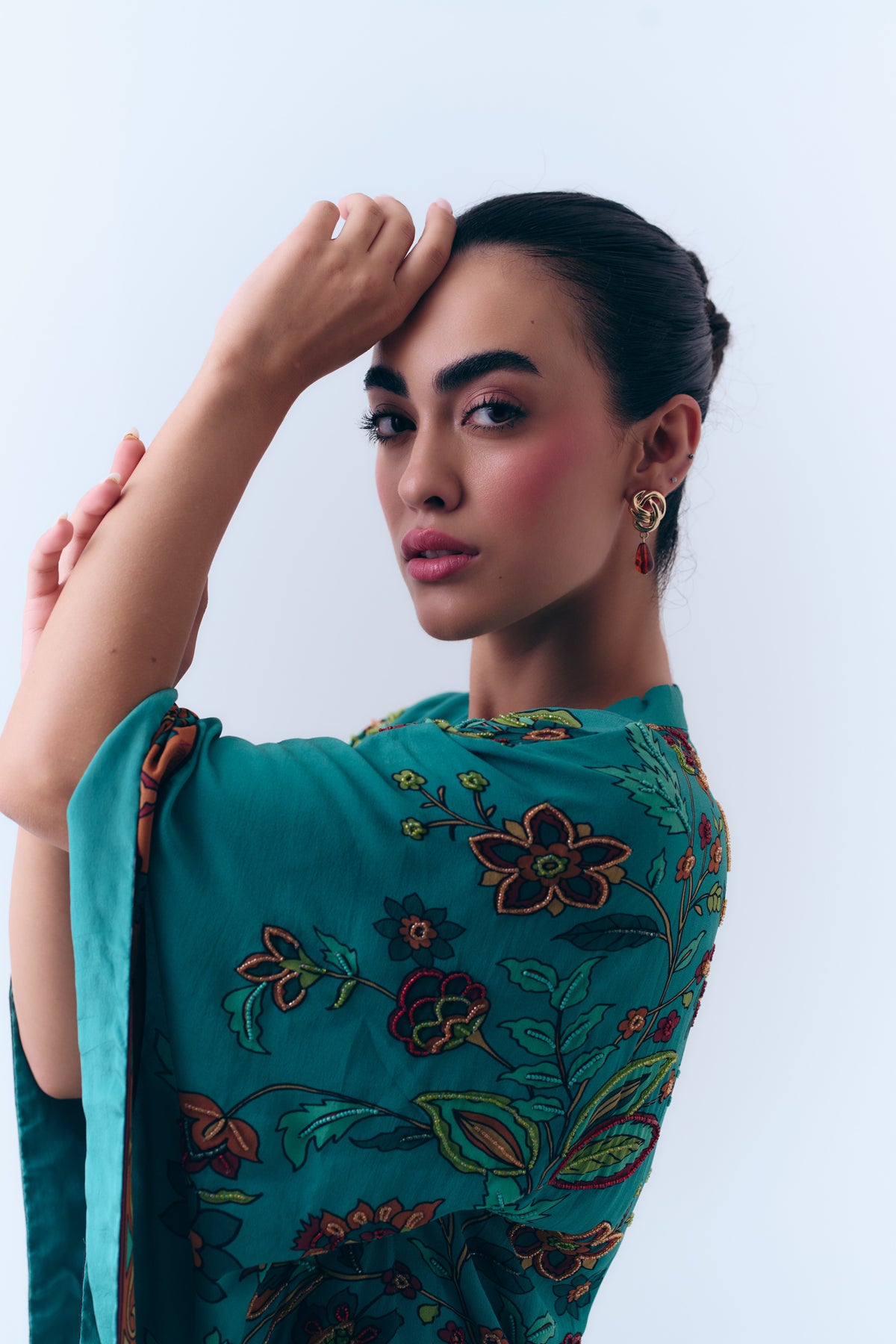 Silk Georgette Floral Beaded Square Kaftan