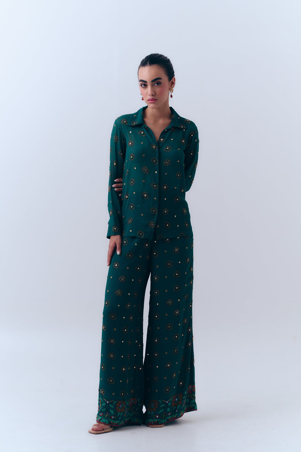 Sunbloom Mirror Button Down Top in Silk Georgette