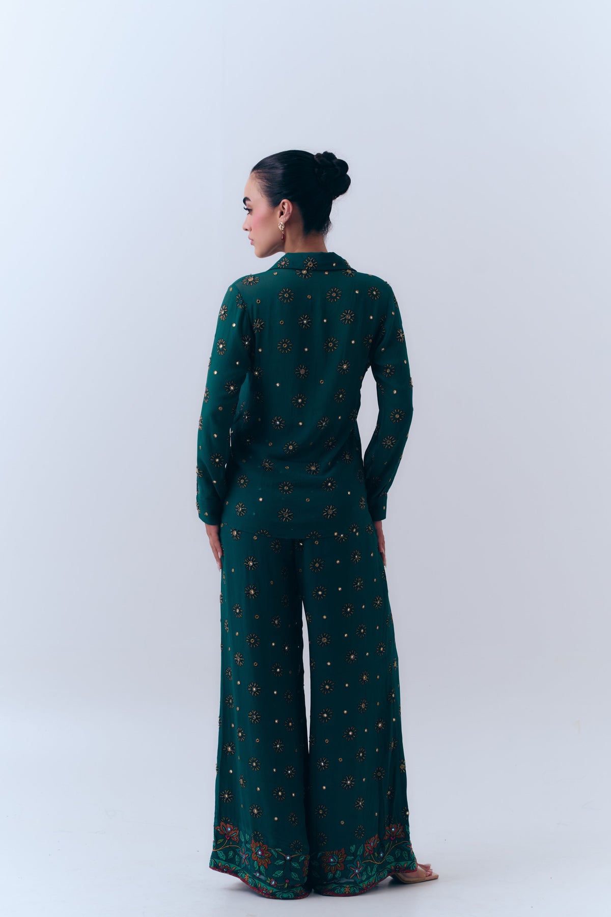 Sunbloom Silk Georgette Mirror Embroidered Wide Leg Pants