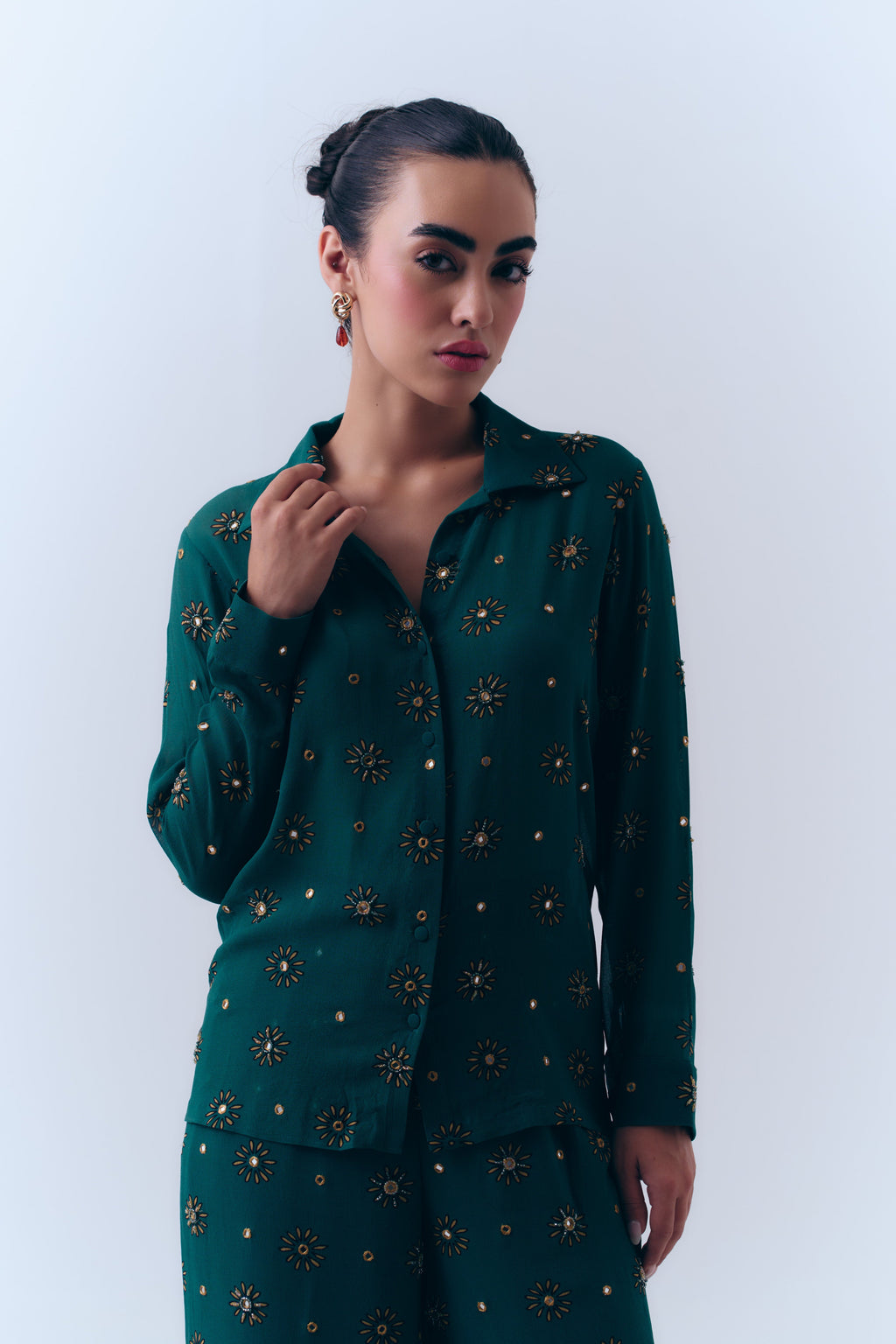 Sunbloom Mirror Button Down Top in Silk Georgette