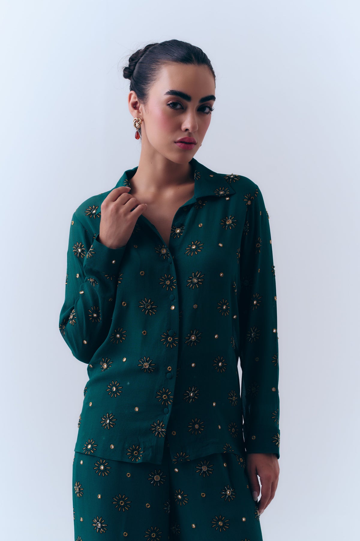 Sunbloom Mirror Button Down Top in Silk Georgette