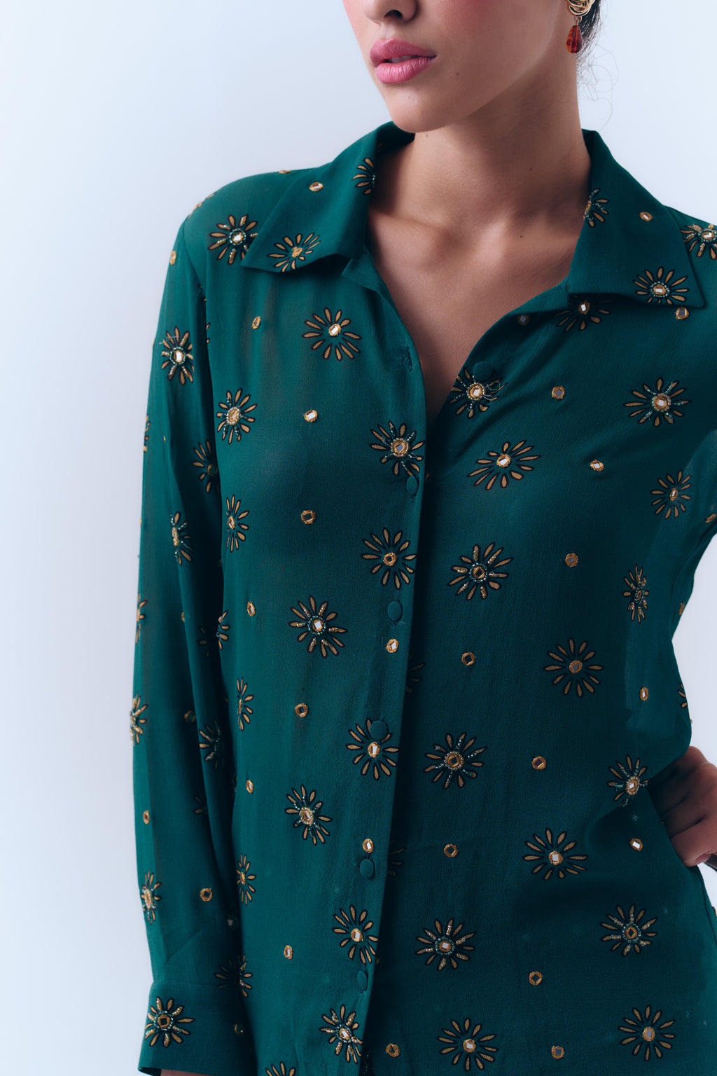 Sunbloom Mirror Button Down Top in Silk Georgette