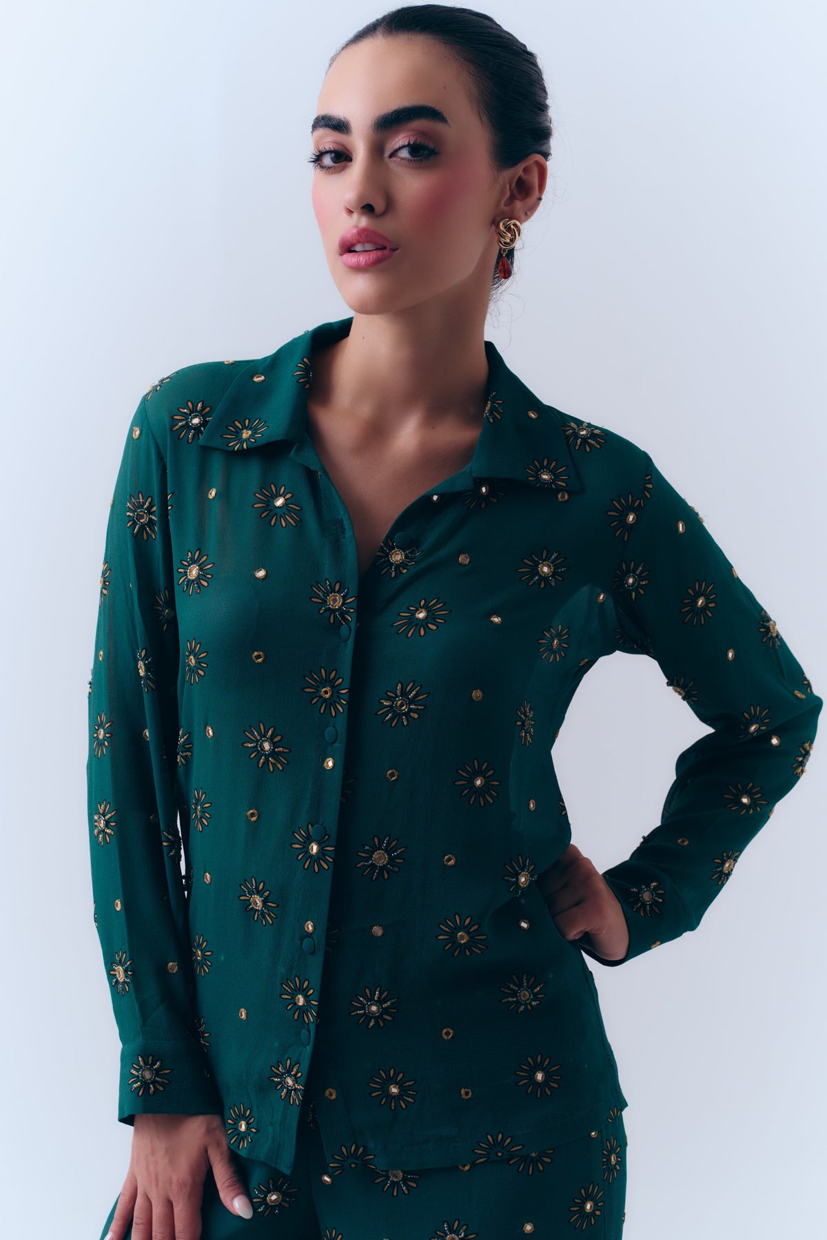 Sunbloom Mirror Button Down Top in Silk Georgette