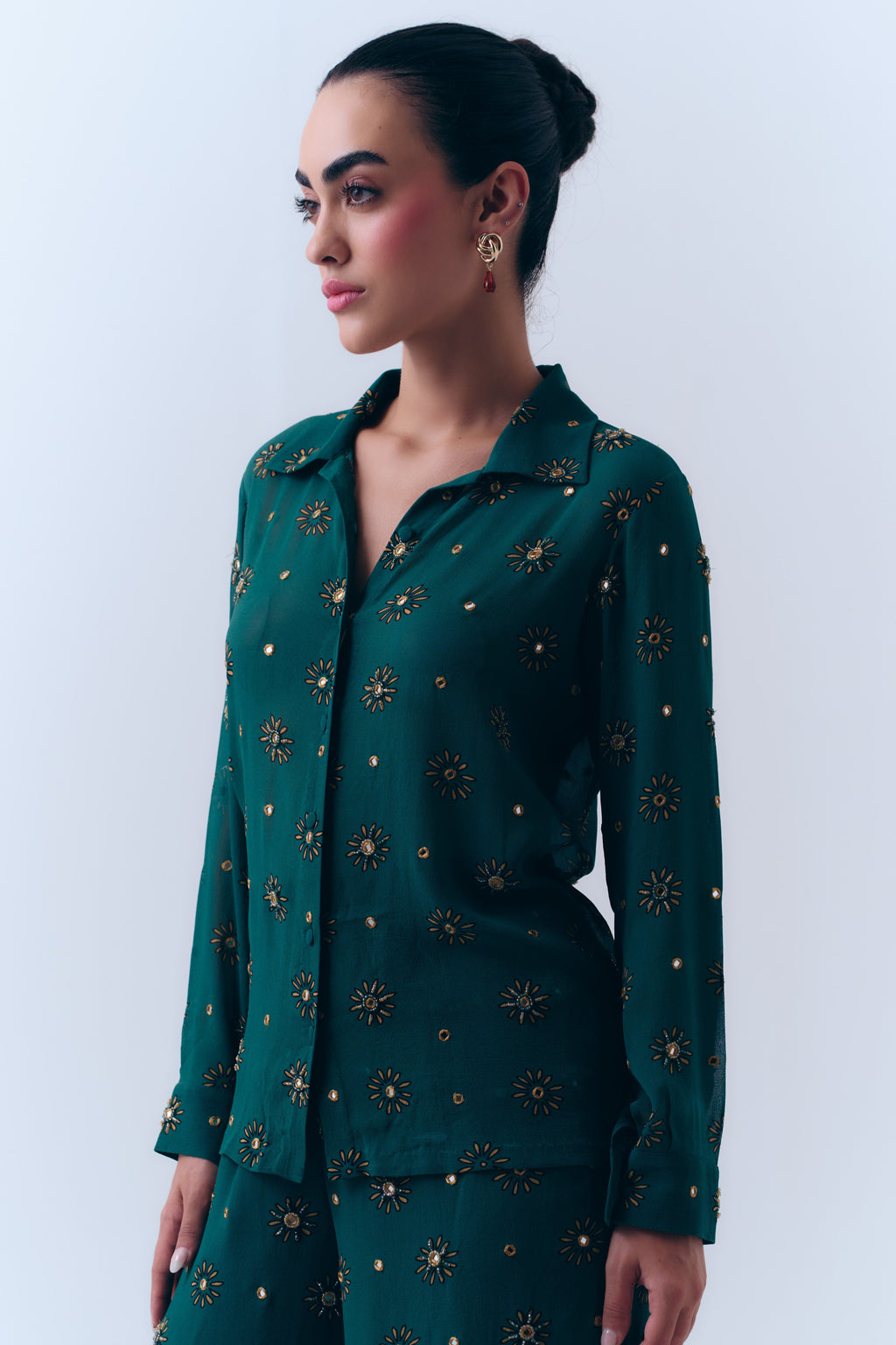 Sunbloom Mirror Button Down Top in Silk Georgette