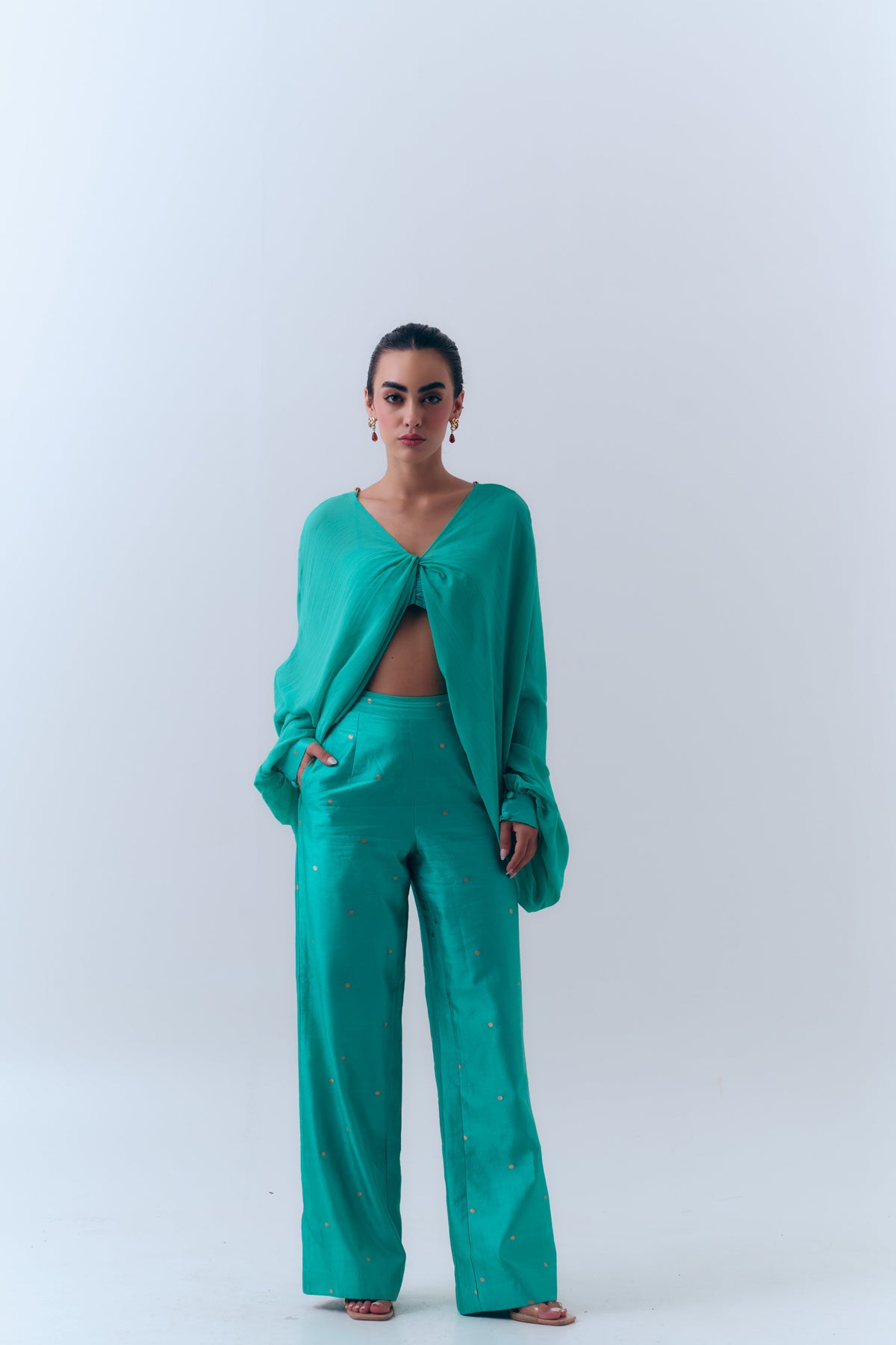 Amelia Silk Georgette Twist Top with Handwoven Banarasi Cuffs