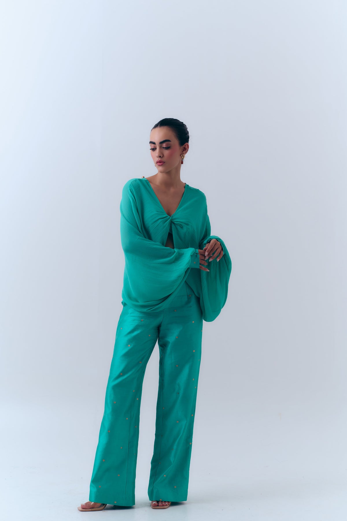 Amelia Silk Georgette Twist Top with Handwoven Banarasi Cuffs