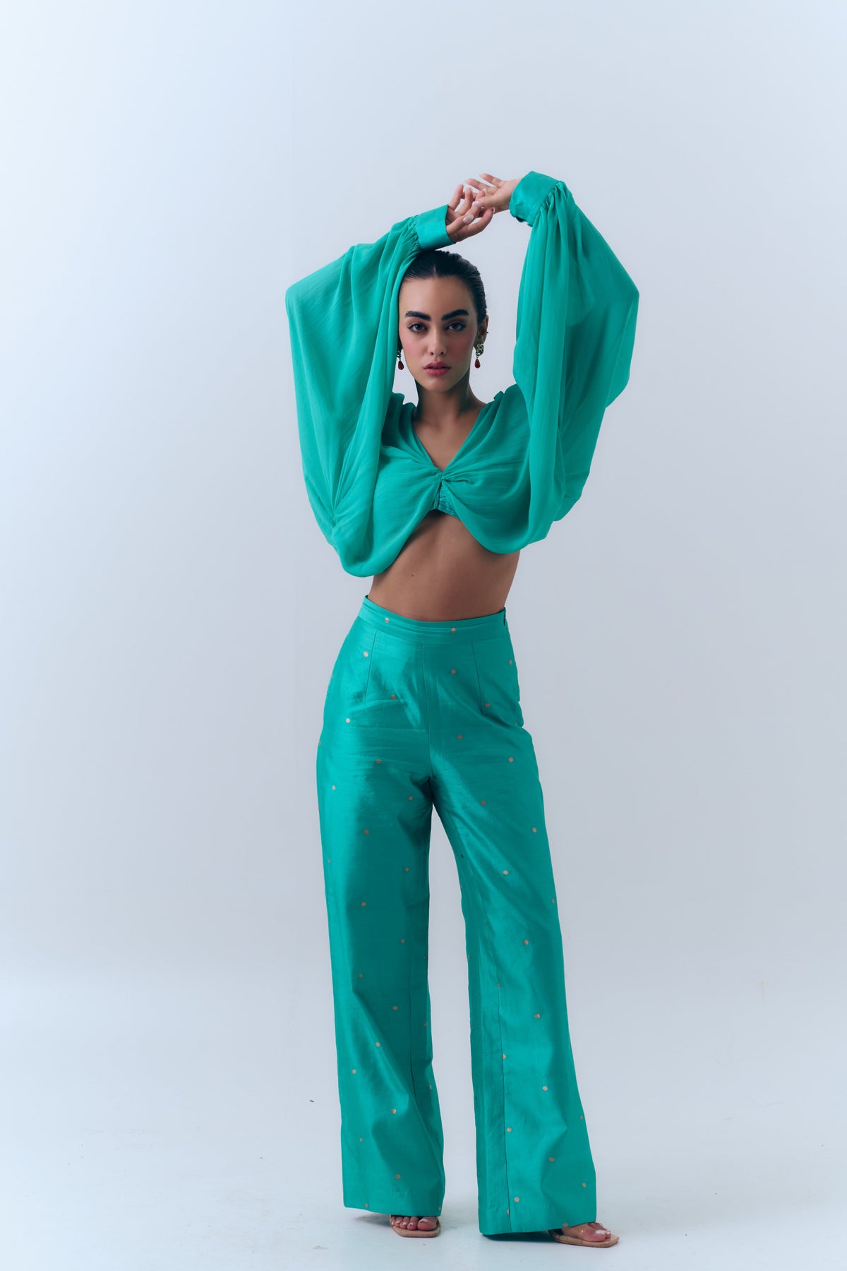 Amelia Silk Georgette Twist Top with Handwoven Banarasi Cuffs