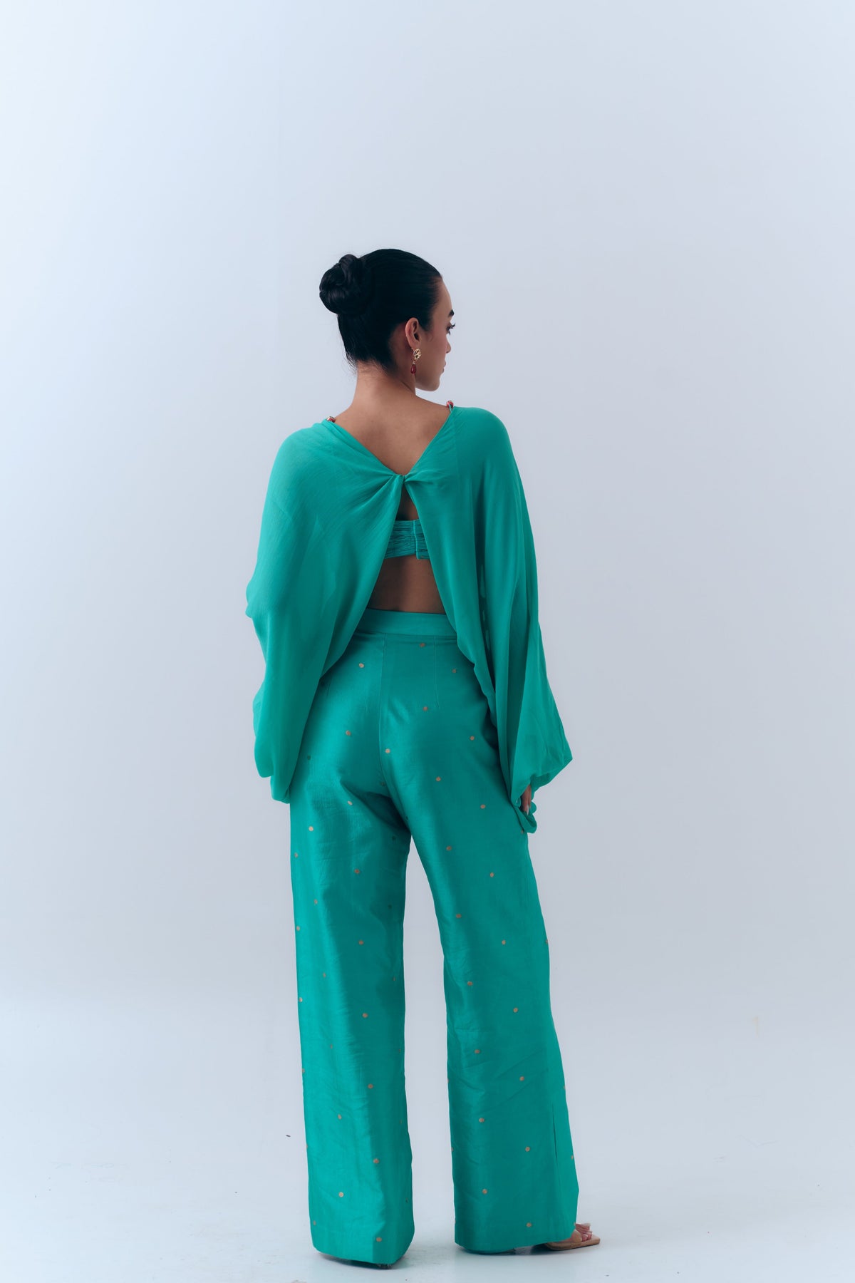 Amelia Silk Georgette Twist Top with Handwoven Banarasi Cuffs