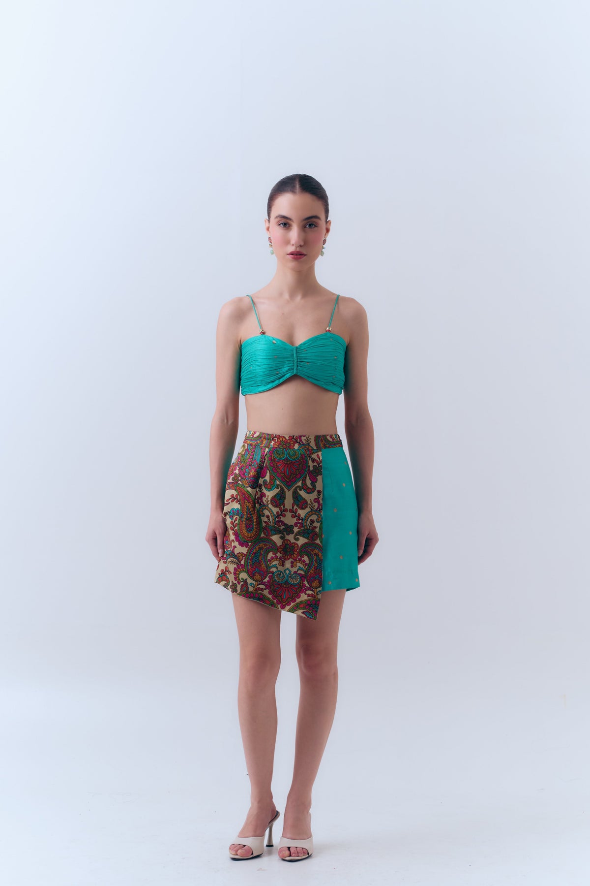 Paisley Printed Silk Wrap Handwoven Banarasi Skort