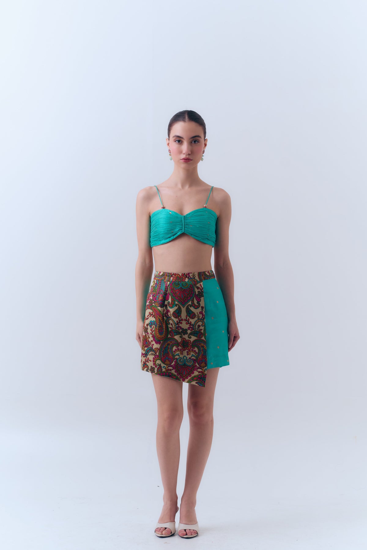 Paisley Printed Silk Wrap Handwoven Banarasi Skort