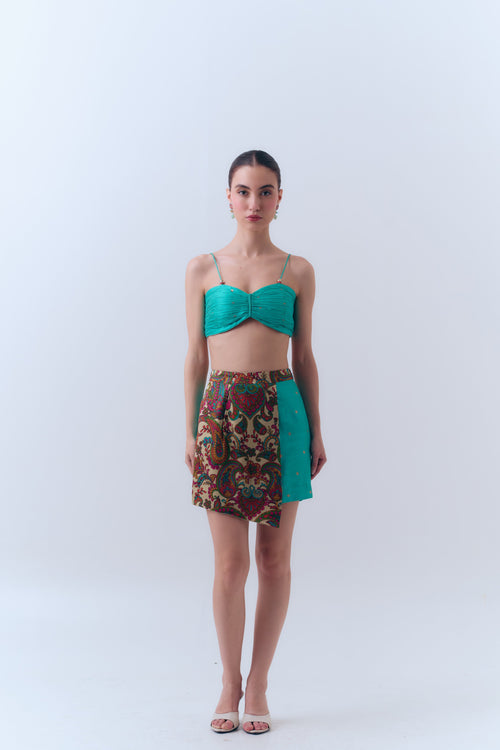 Paisley Printed Silk Wrap Handwoven Banarasi Skort