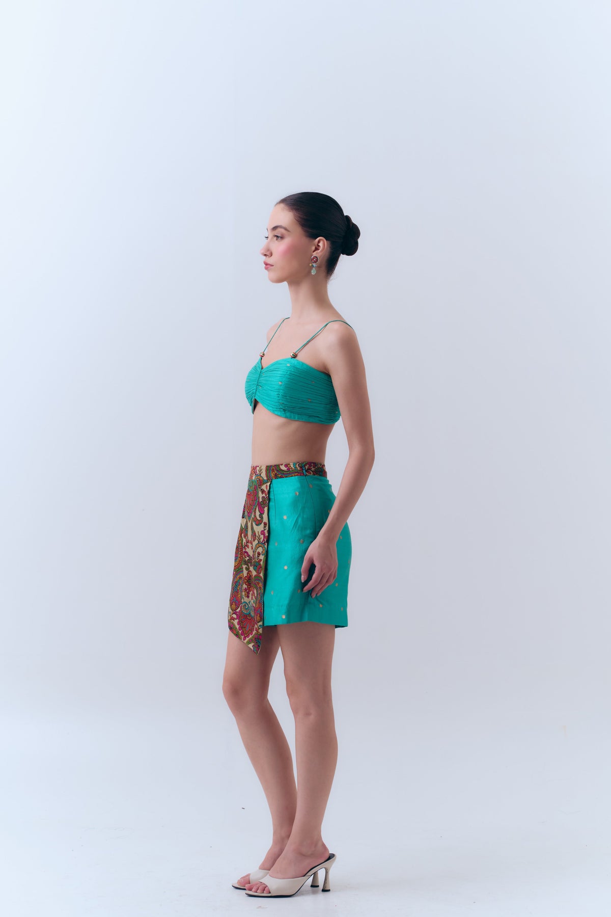 Paisley Printed Silk Wrap Handwoven Banarasi Skort