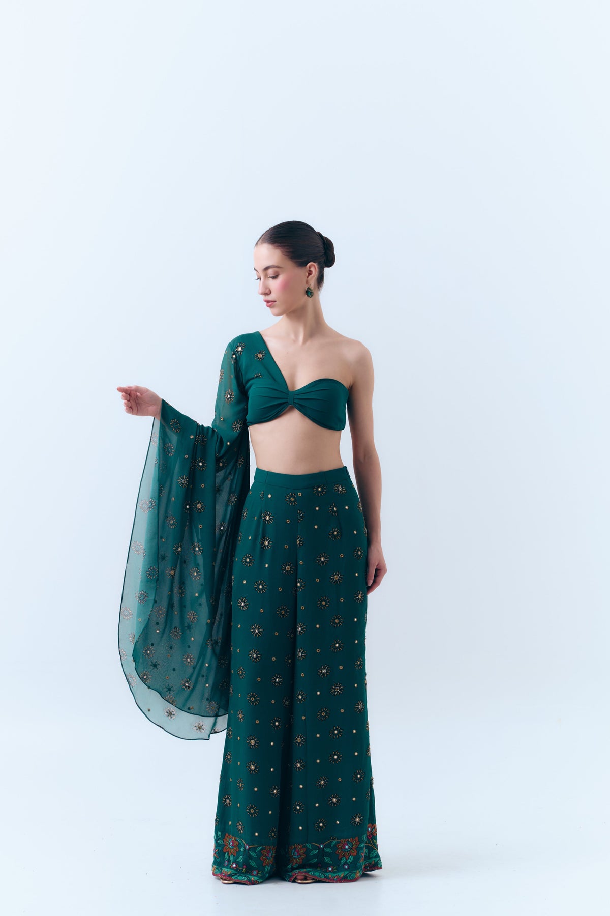 Sunbloom Mirror Butterfly Sleeve Bra Top in Silk Georgette
