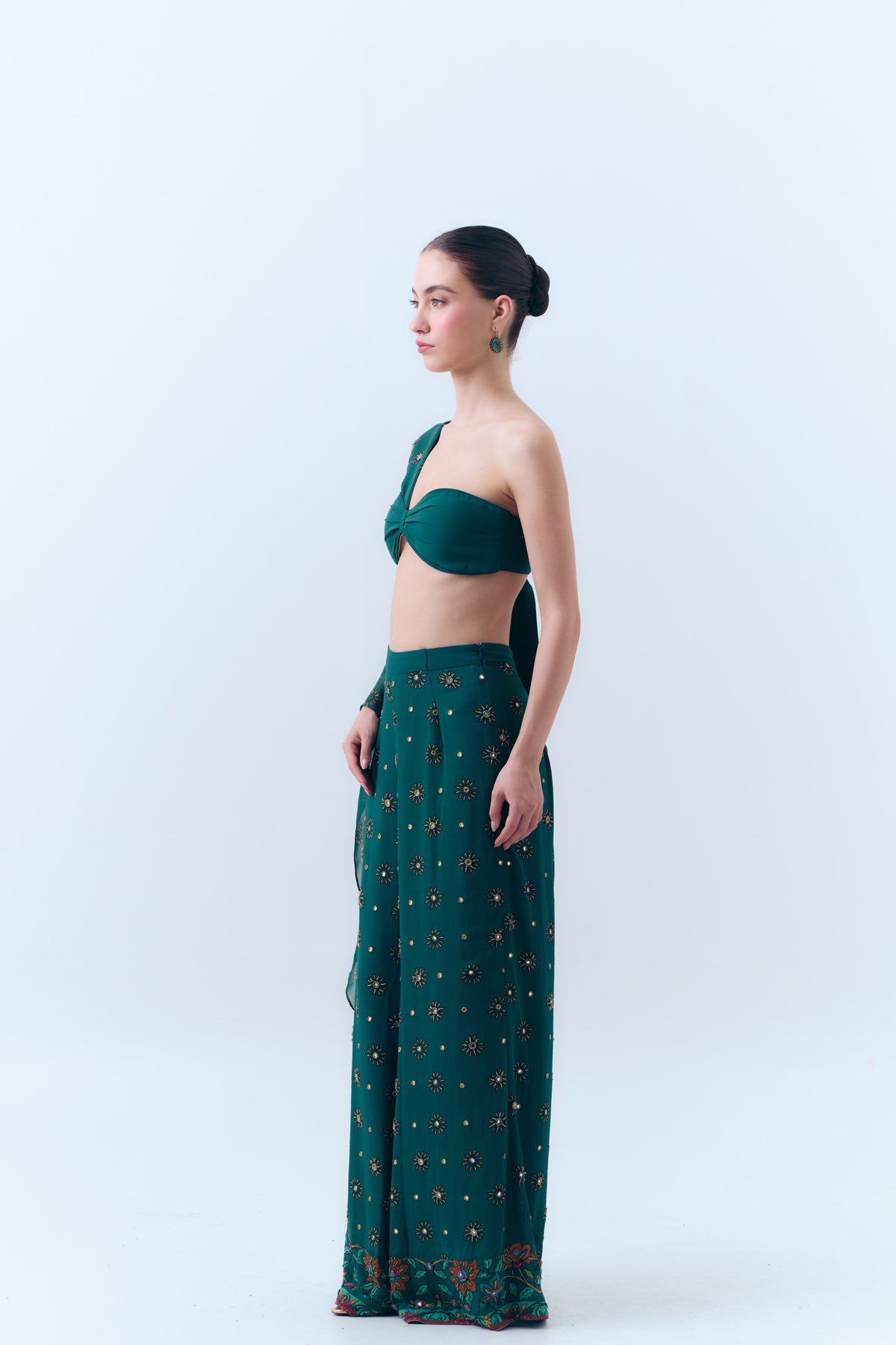 Sunbloom Silk Georgette Mirror Embroidered Wide Leg Pants