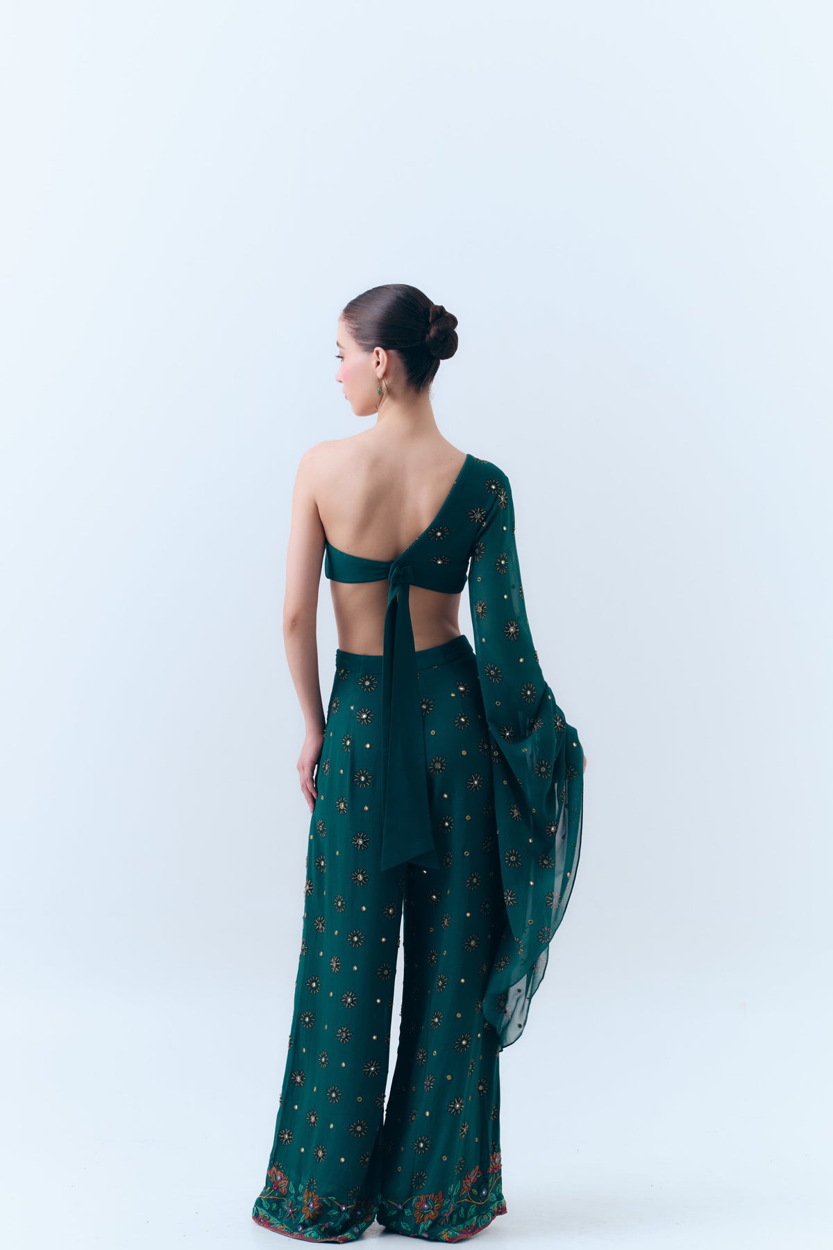 Sunbloom Silk Georgette Mirror Embroidered Wide Leg Pants