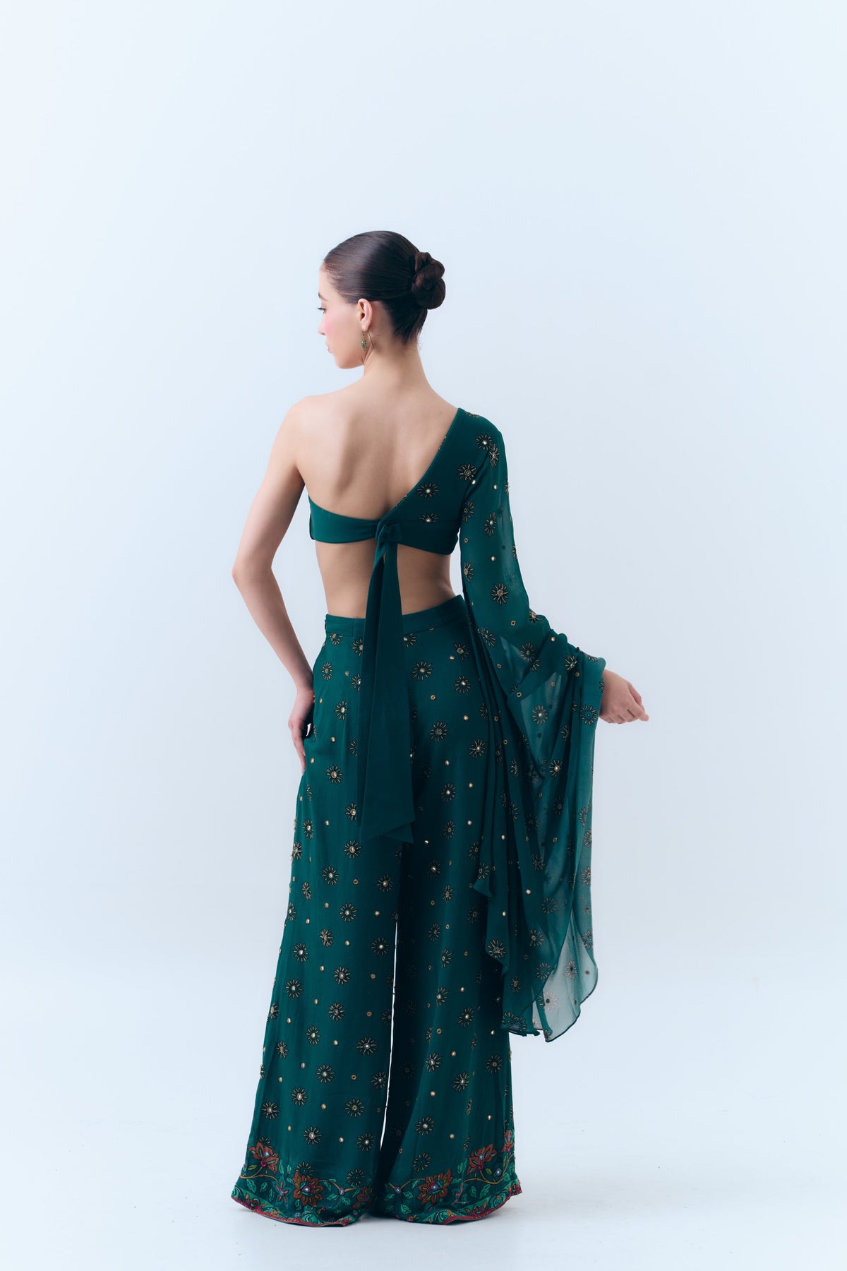 Sunbloom Mirror Butterfly Sleeve Bra Top in Silk Georgette