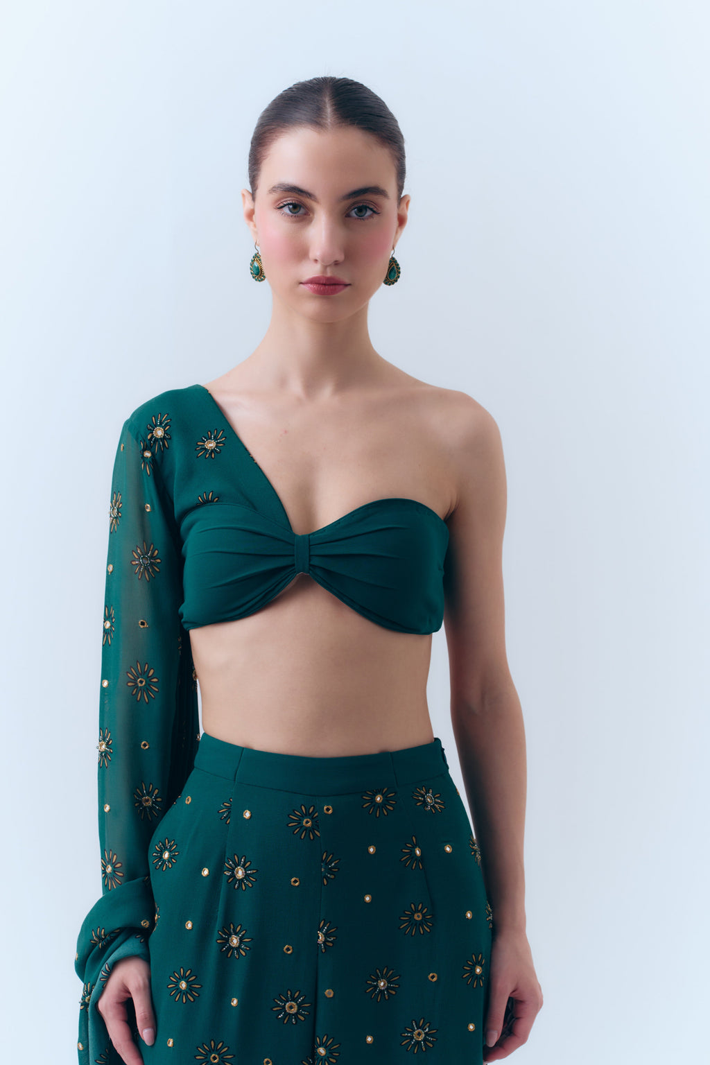 Sunbloom Mirror Butterfly Sleeve Bra Top in Silk Georgette
