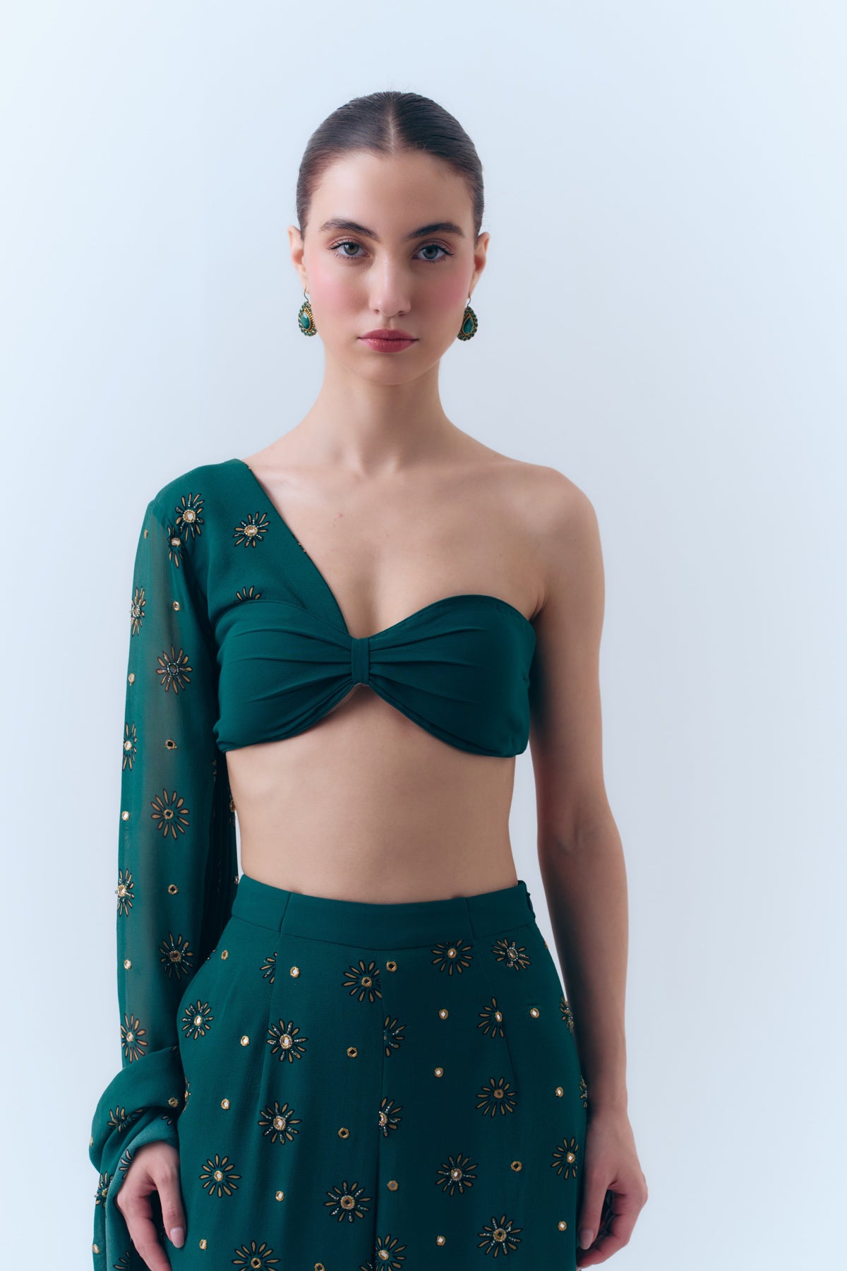 Sunbloom Mirror Butterfly Sleeve Bra Top in Silk Georgette