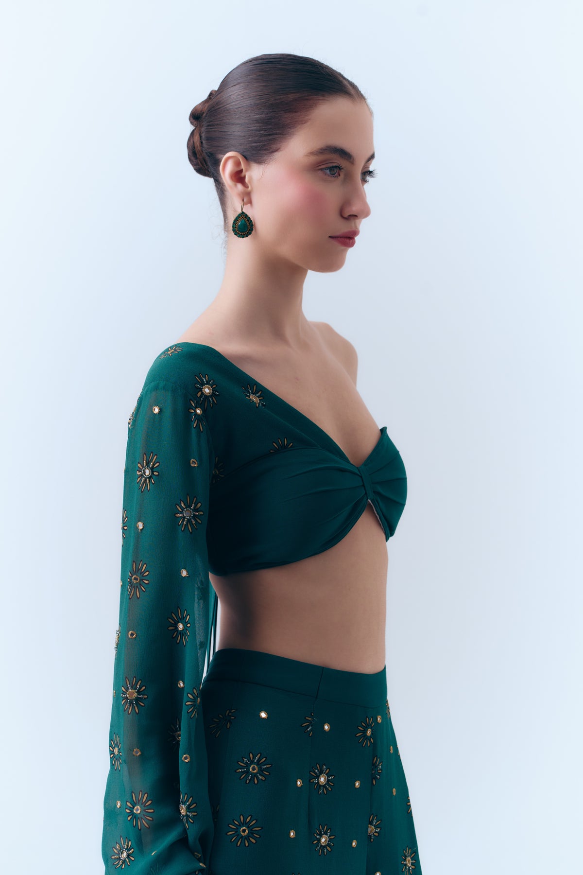 Sunbloom Mirror Butterfly Sleeve Bra Top in Silk Georgette
